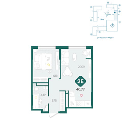 1-комнатная 40,77 м&sup2;