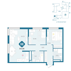 2-комнатная 64,36 м&sup2;