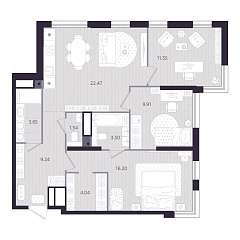 3-комнатная 82,1 м&sup2;