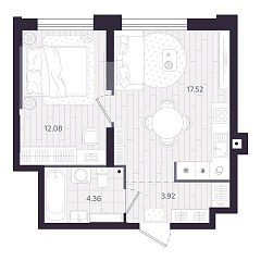 1-комнатная 37,88 м&sup2;