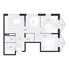 2-комнатная 54,62 м&sup2;