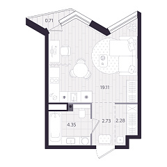 Студия 28,68 м&sup2;