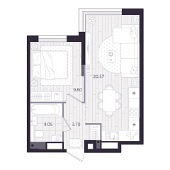 1-комнатная 38,12 м&sup2;
