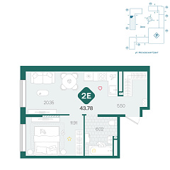 1-комнатная 43,78 м&sup2;