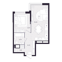 1-комнатная 41,07 м&sup2;