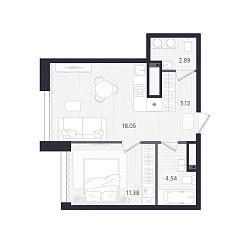 1-комнатная 41,98 м&sup2;
