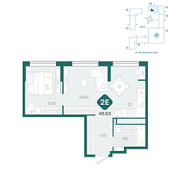 1-комнатная 46,53 м²