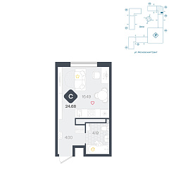 Студия 24,68 м&sup2;