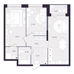 2-комнатная 67,85 м&sup2;