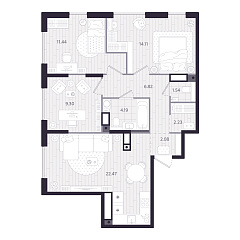 3-комнатная 74,18 м&sup2;