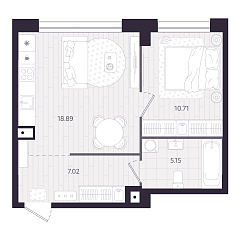 1-комнатная 41,77 м&sup2;