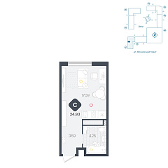 Студия 24,93 м&sup2;