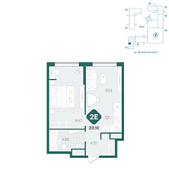 1-комнатная 39,16 м&sup2;