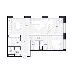 2-комнатная 74,34 м&sup2;