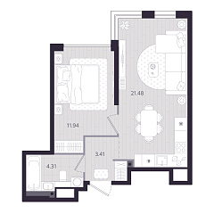 1-комнатная 41,14 м&sup2;