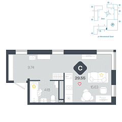 Студия 29,55 м&sup2;