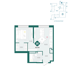 1-комнатная 40,4 м²
