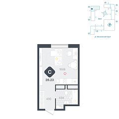 Студия 28,23 м&sup2;