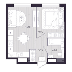 1-комнатная 34,05 м&sup2;