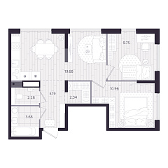 2-комнатная 53,88 м&sup2;