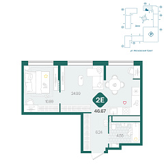 1-комнатная 46,67 м²