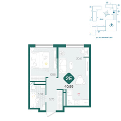 1-комнатная 40,95 м&sup2;