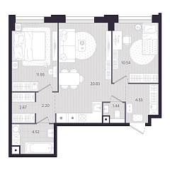 2-комнатная 58,66 м&sup2;
