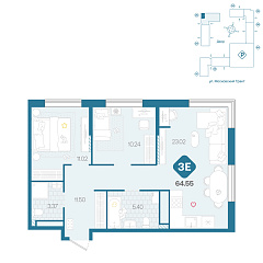 2-комнатная 64,55 м&sup2;