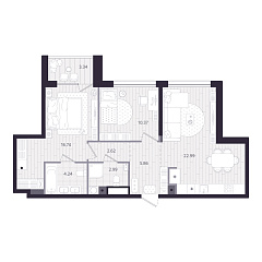 2-комнатная 67,44 м&sup2;