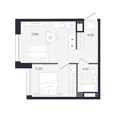 1-комнатная 39,74 м&sup2;