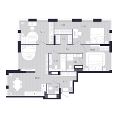 3-комнатная 90,17 м&sup2;