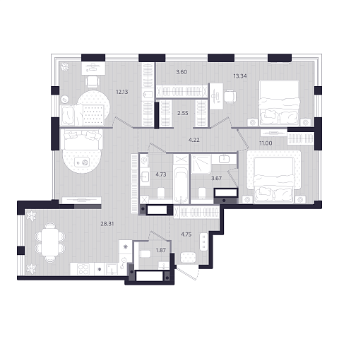 Планировка: 4-комнатная евро 90.2 м² в ЖК Форсо, Зарека