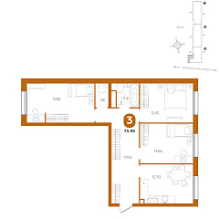 3-комнатная 75,46 м²