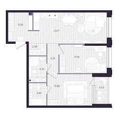 2-комнатная 71,79 м&sup2;