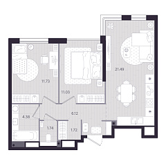2-комнатная 58,21 м&sup2;