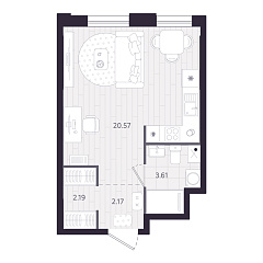 Студия 28,54 м&sup2;
