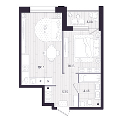 1-комнатная 40,65 м&sup2;