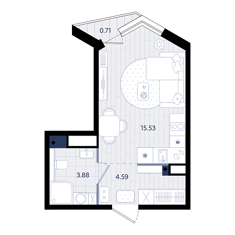 Планировка: Студия 24.2 м² в ЖК Форсо, Зарека