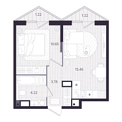 1-комнатная 34,85 м&sup2;
