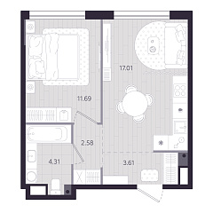 1-комнатная 39,2 м&sup2;