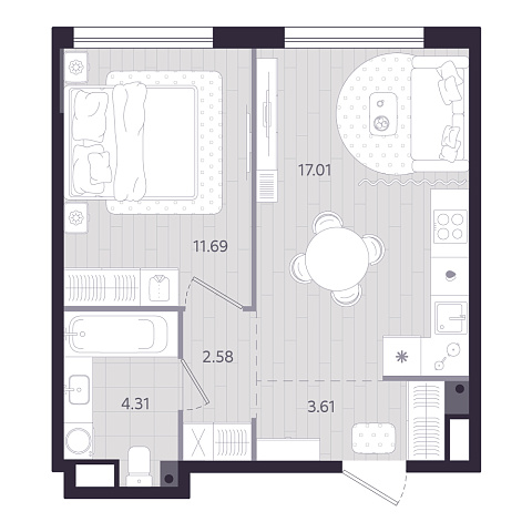 Планировка: Евродвушка 39.2 м² в ЖК Форсо, Зарека