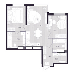 2-комнатная 62,64 м&sup2;