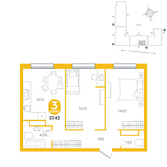 2-комнатная 57,43 м²