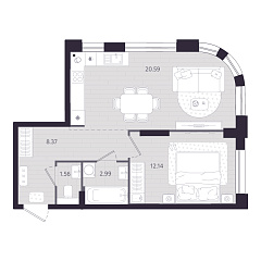 1-комнатная 45,65 м&sup2;