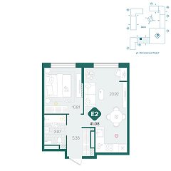 1-комнатная 41,08 м&sup2;