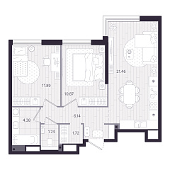 2-комнатная 58,2 м&sup2;