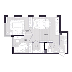 2-комнатная 54,59 м&sup2;
