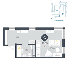 Студия 29,55 м&sup2;