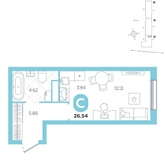 Студия 26,54 м²