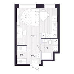 Студия 26,27 м&sup2;